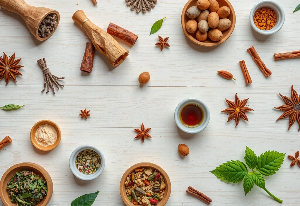 Diverse natural ingredients for herbal remedies and phytotherapy