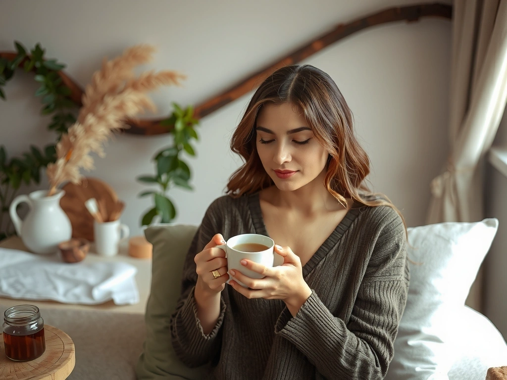 Woman enjoying adaptogen tea
